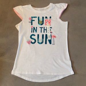 Jumping Beans Top Girls Size 10 White "Fun in the Sun" Short Cap Sleeve Shirt